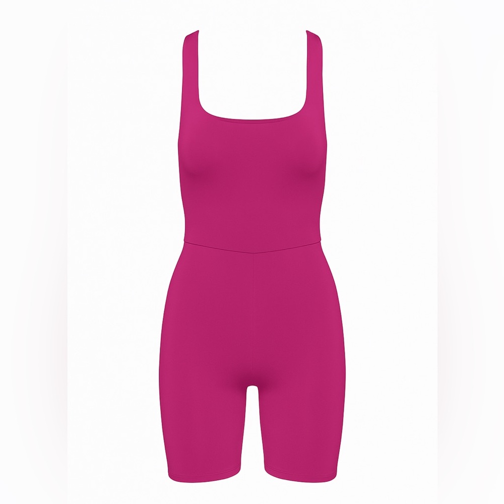 Aritzia Babaton contour squareneck sleeveless magenta romper size L